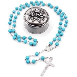 8mm Turquoise Necklace Rosary Beads Catholic for Woman, Car Rosary